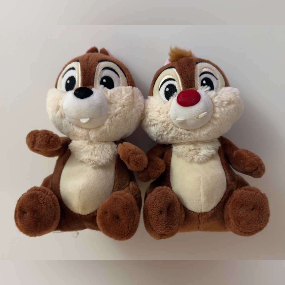 Disney Brown Cream Chipmunks Plush Pair with Red Nose Accent